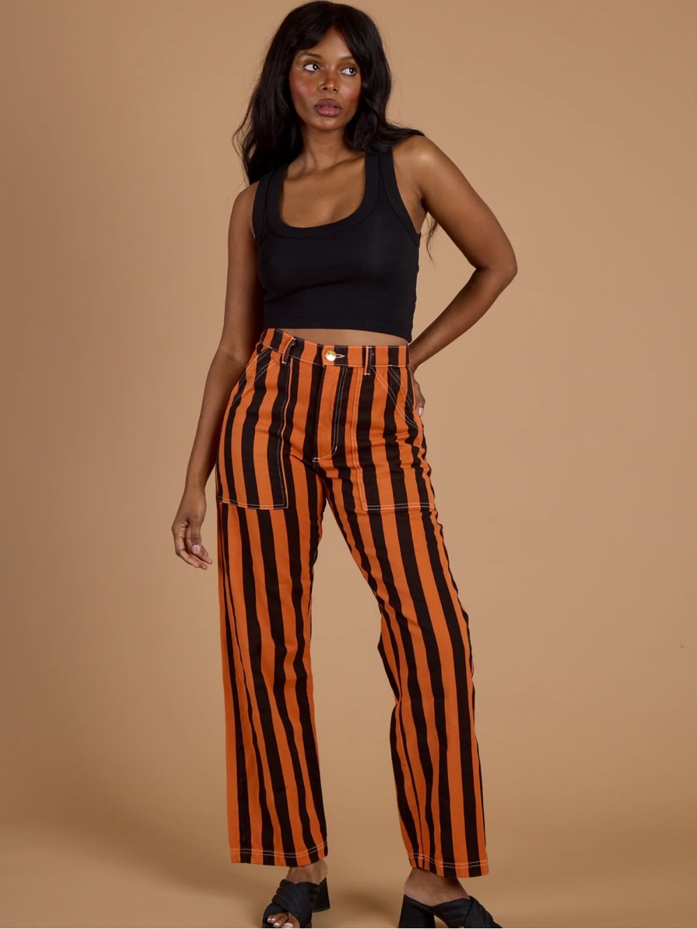 Big Bud Press Black Stripe Work Pants Construction Orange